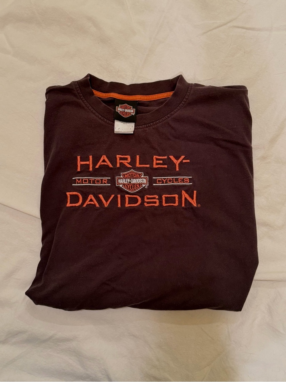 Harley-Davidson Men's Brown Long Sleeve T-Shirt with Orange Logo